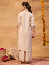 Light cream floral printed women kurti set
