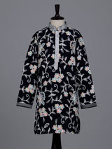 Black boys georgette kurta suit with contrasting floral threadwork