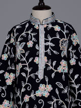 Black boys georgette kurta suit with contrasting floral threadwork