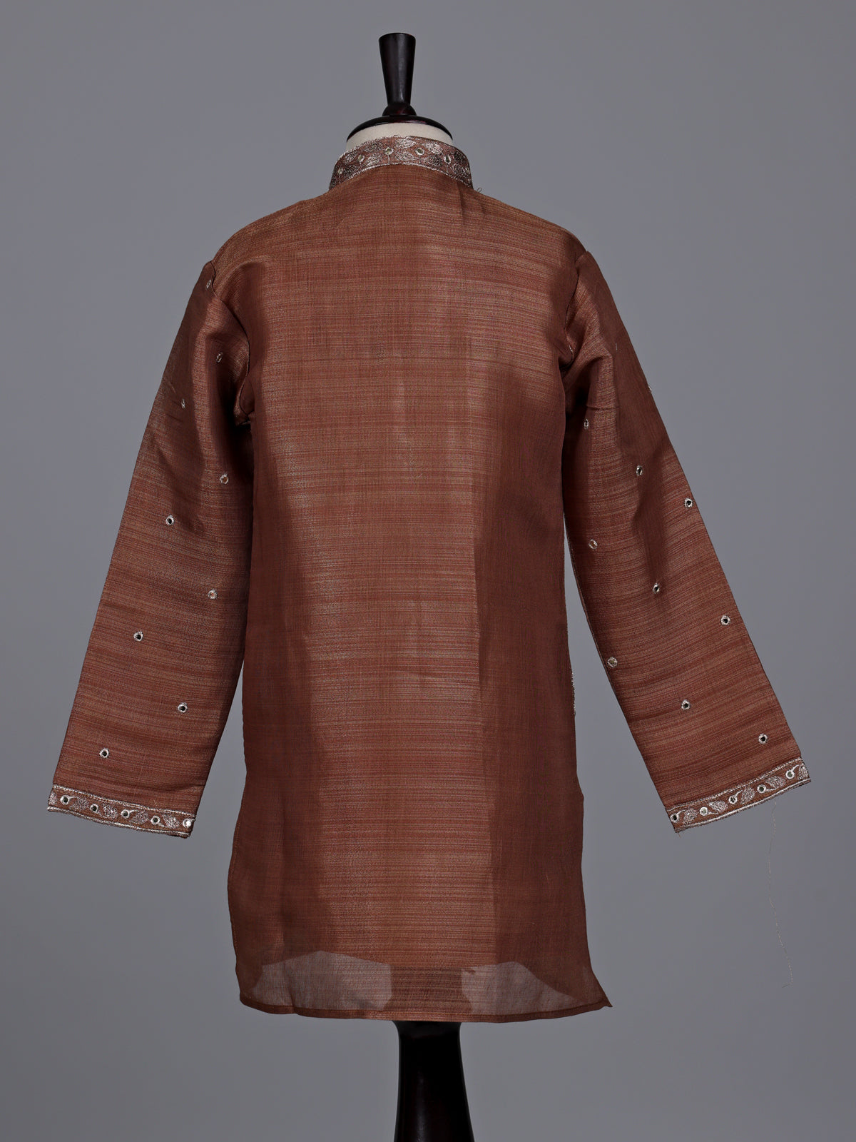 Brown boys Tussar silk blend kurta suit with aabla work