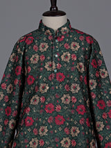Teal green boys cotton silk kurta suit with floral work