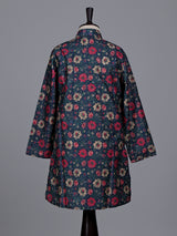 Blue boys cotton silk kurta suit with floral embellishments