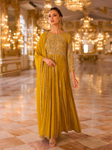 Mustard yellow regal mughal womens floor suit