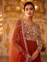 Rust orange exquisite embellished womens floor suit