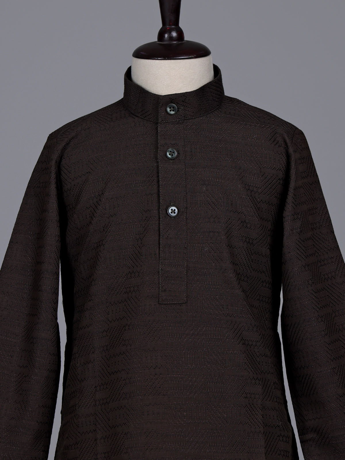 Brown boys cotton kurta suit with elegant thread weaving