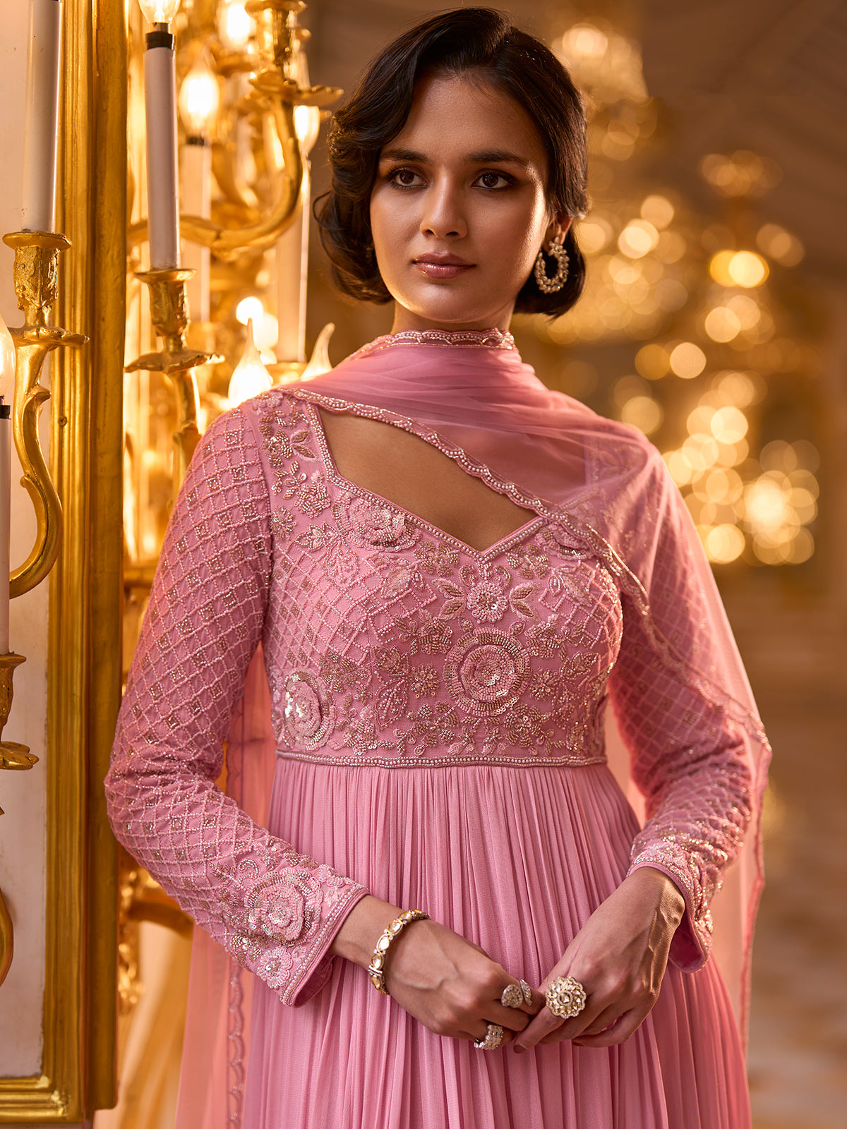 Magenta pink opulent floral womens floor suit