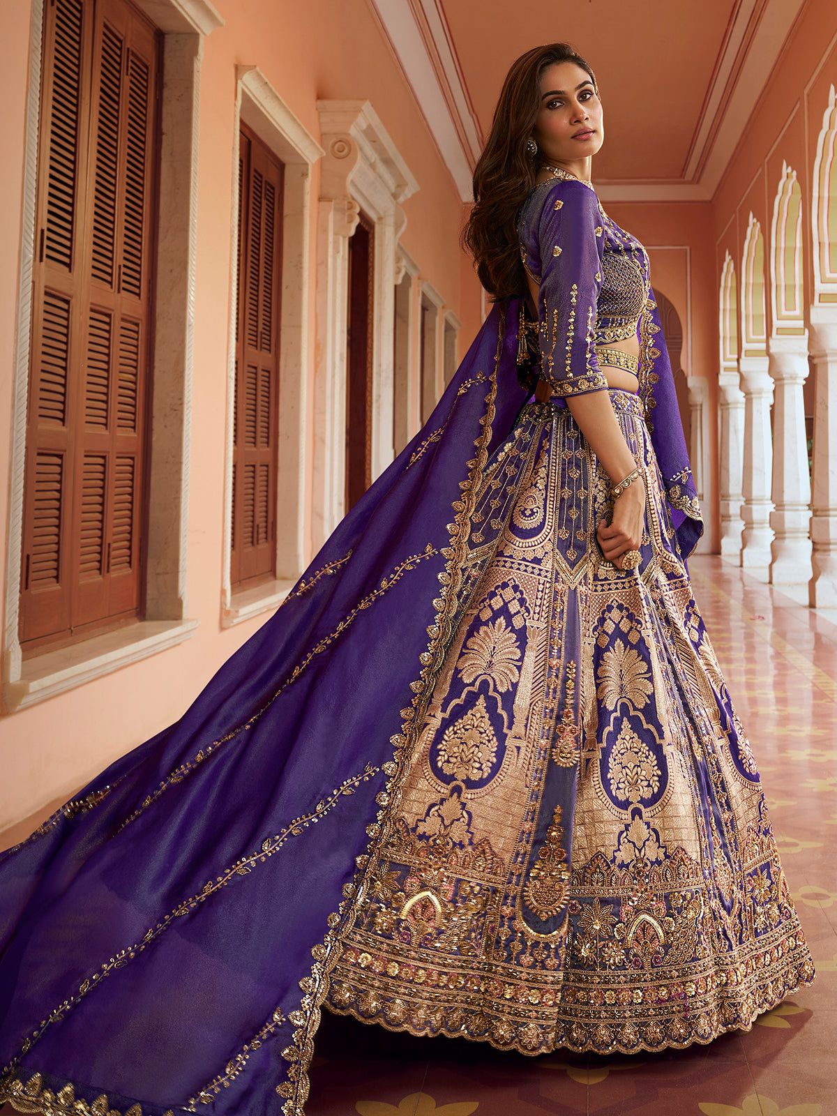 Purple jharokha motif women lehenga choli