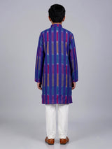 Royal blue boys cotton silk kurta suit with stripe print