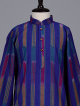 Royal blue boys cotton silk kurta suit with stripe print
