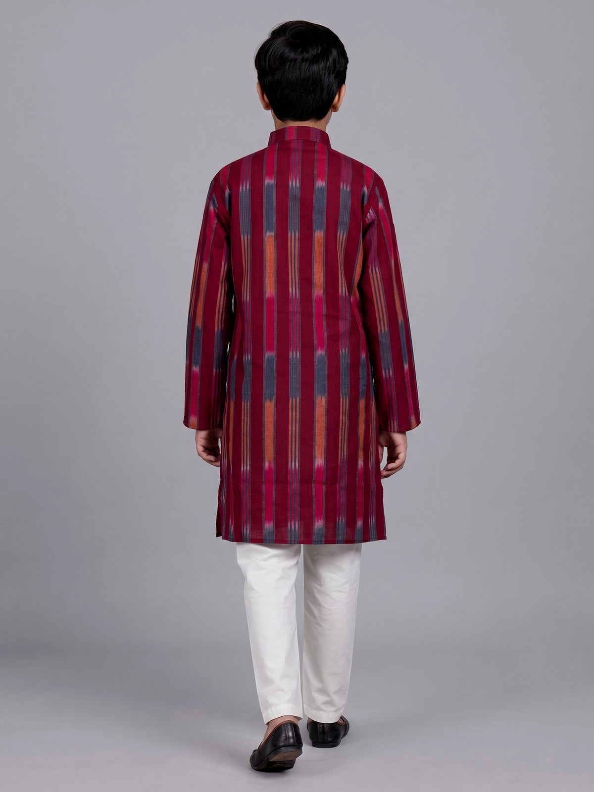 Maroon boys cotton silk kurta suit with elegant stripe print