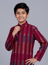 Maroon boys cotton silk kurta suit with elegant stripe print