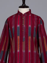 Maroon boys cotton silk kurta suit with elegant stripe print
