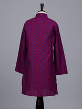 Purple boys cotton blend kurta suit with traditional butti print