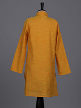 Mustard yellow boys cotton linen kurta suit with thread weaving