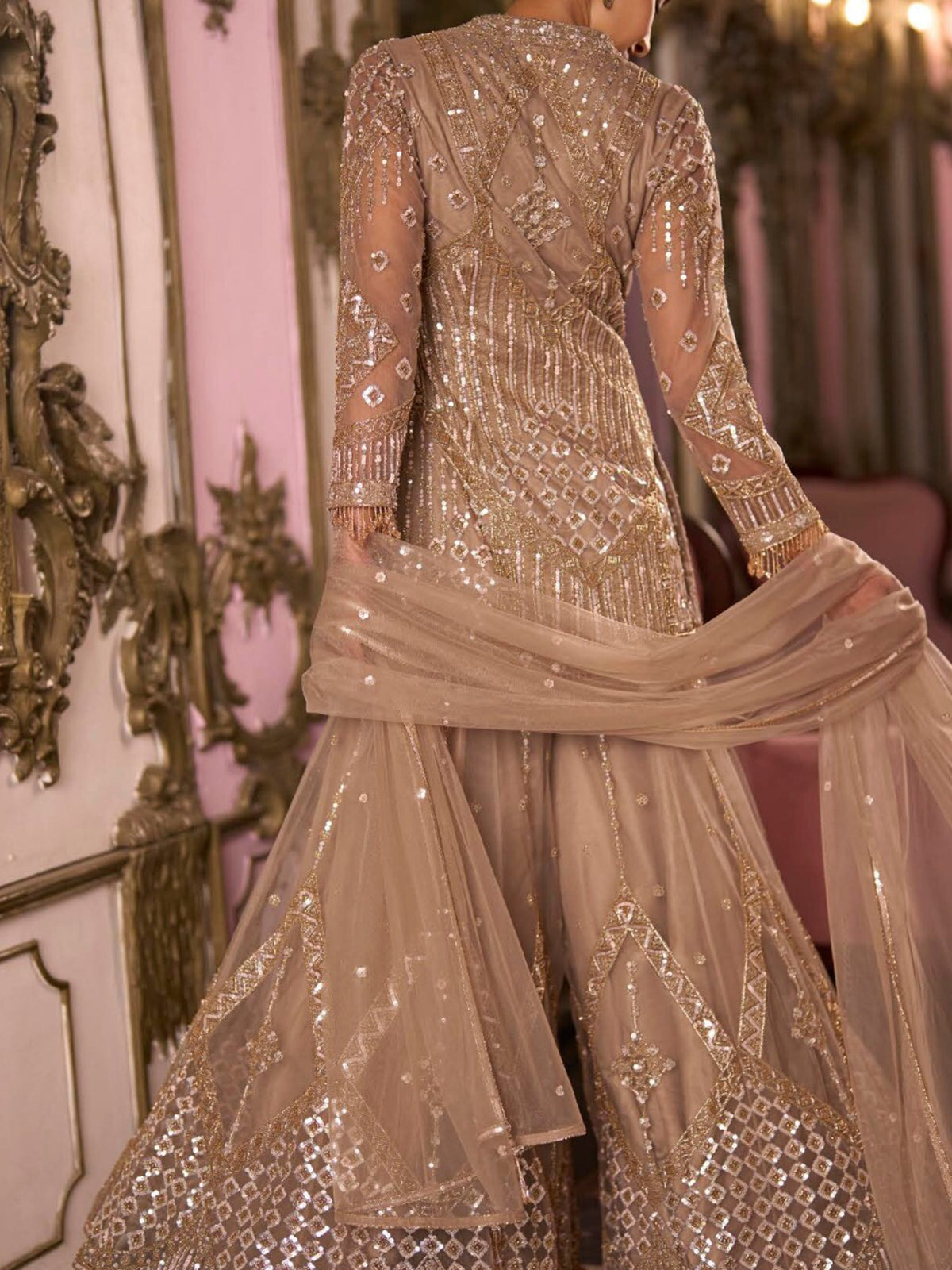 Ivory gold regal embellished womens palazzo suit