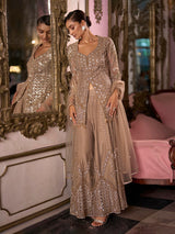 Ivory gold regal embellished womens palazzo suit