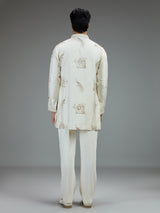 Cream stylish mens kurta pajama with zardosi work