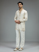 Cream stylish mens kurta pajama with zardosi work