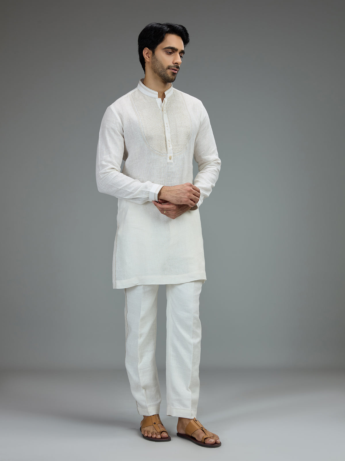 Off white smart mens kurta pajama with threadwork