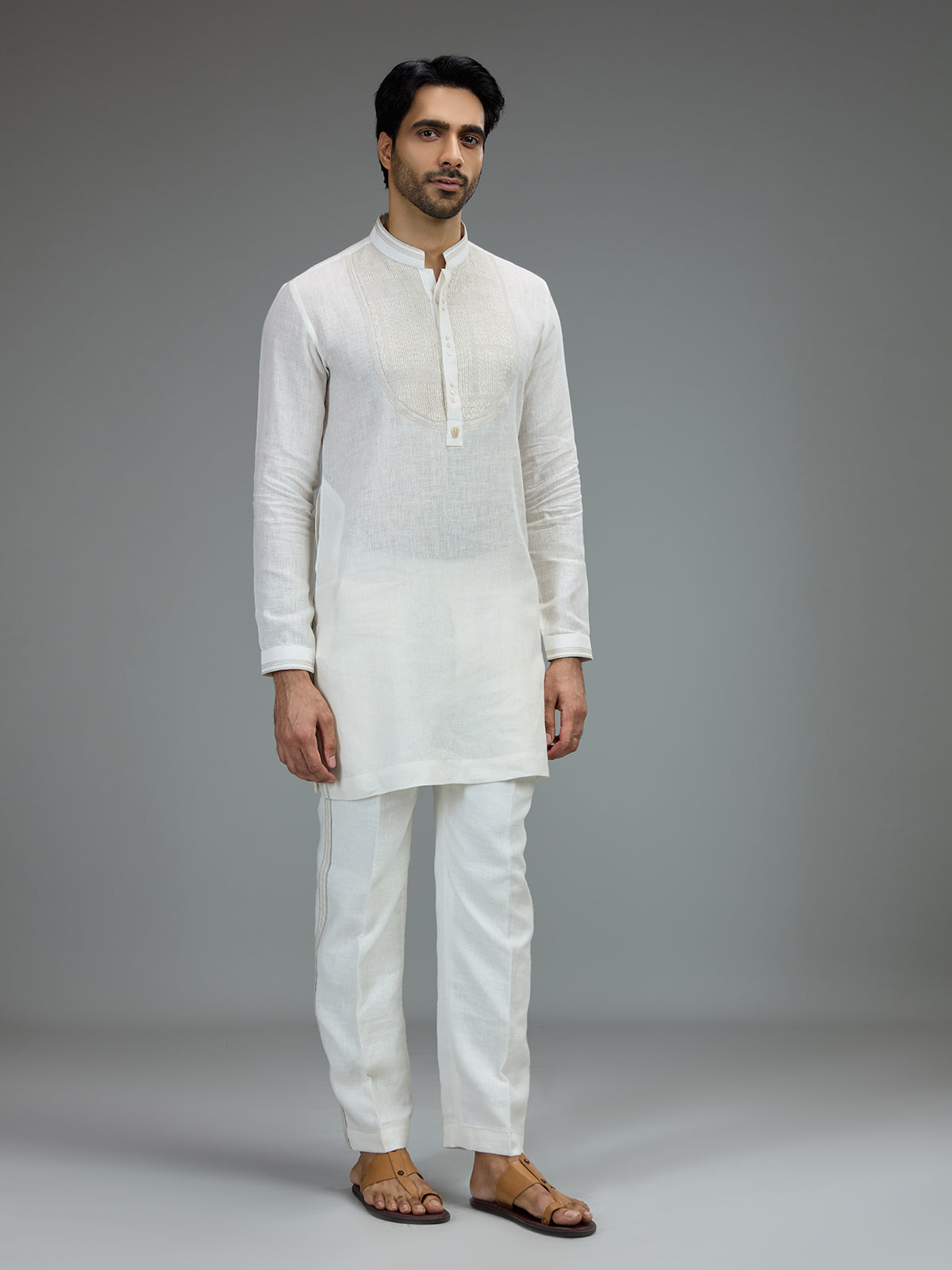 Off white smart mens kurta pajama with threadwork