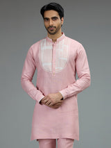 Pink charming mens kurta pajama with embroidered details
