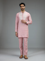 Pink charming mens kurta pajama with embroidered details