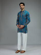Blue heritage mens kurta pajama with resham motifs