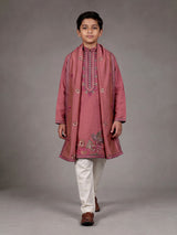 Onion pink boys silk blend kurta suit with floral dupatta