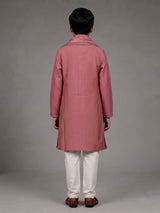 Onion pink boys silk blend kurta suit with floral dupatta