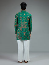 Green vibrant mens kurta pajama in silk blend