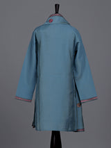 Sky blue boys silk blend kurta suit with floral dupatta