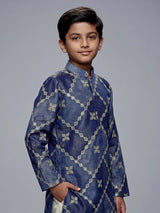 Pastel blue boys silk kurta suit with refined thread work