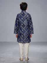 Pastel blue boys silk kurta suit with refined thread work