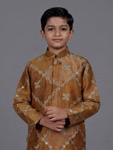 Pastel beige boys silk kurta suit with elegant thread work