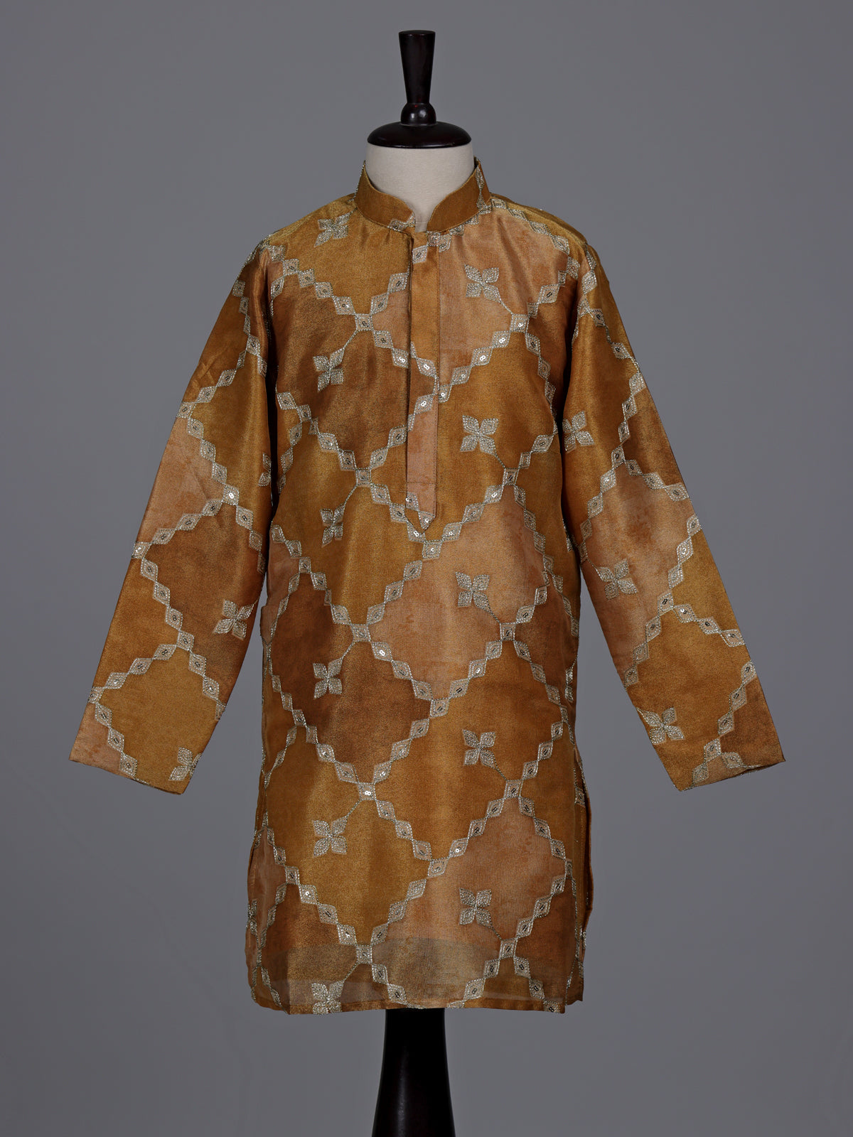 Pastel beige boys silk kurta suit with elegant thread work