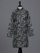 Black boys georgette kurta suit with floral thread and sequins work