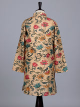 Beige boys linen silk kurta suit with digital floral print