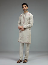 Cream elegant mens kurta pajama with motifs