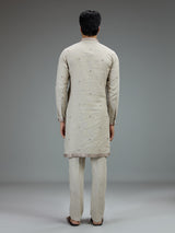 Cream elegant mens kurta pajama with motifs