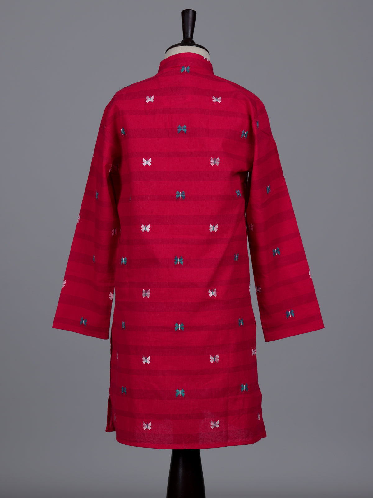 Hot pink boys cotton blend kurta suit with stripe pattern