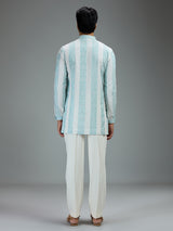White and green charming mens kurta pajama with threadwork