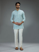 Sky blue smart mens kurta suit with geometric resham work