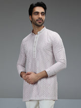 Lavender refined mens kurta pajama with geometric detailing