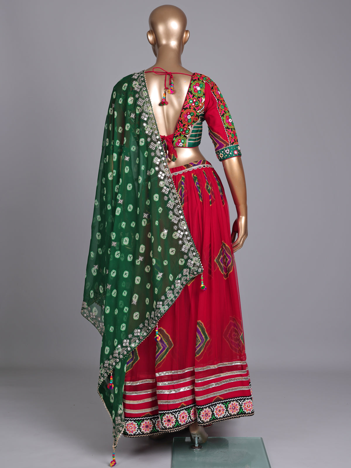 Red printed georgette Navratri lehenga choli with sparkling detailing