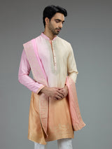 Pink and yellow festive mens kurta suit with zardosi work