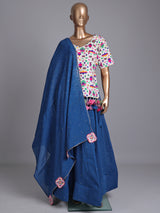 Blue soft silk Navratri lehenga choli with elegant bead embellishments