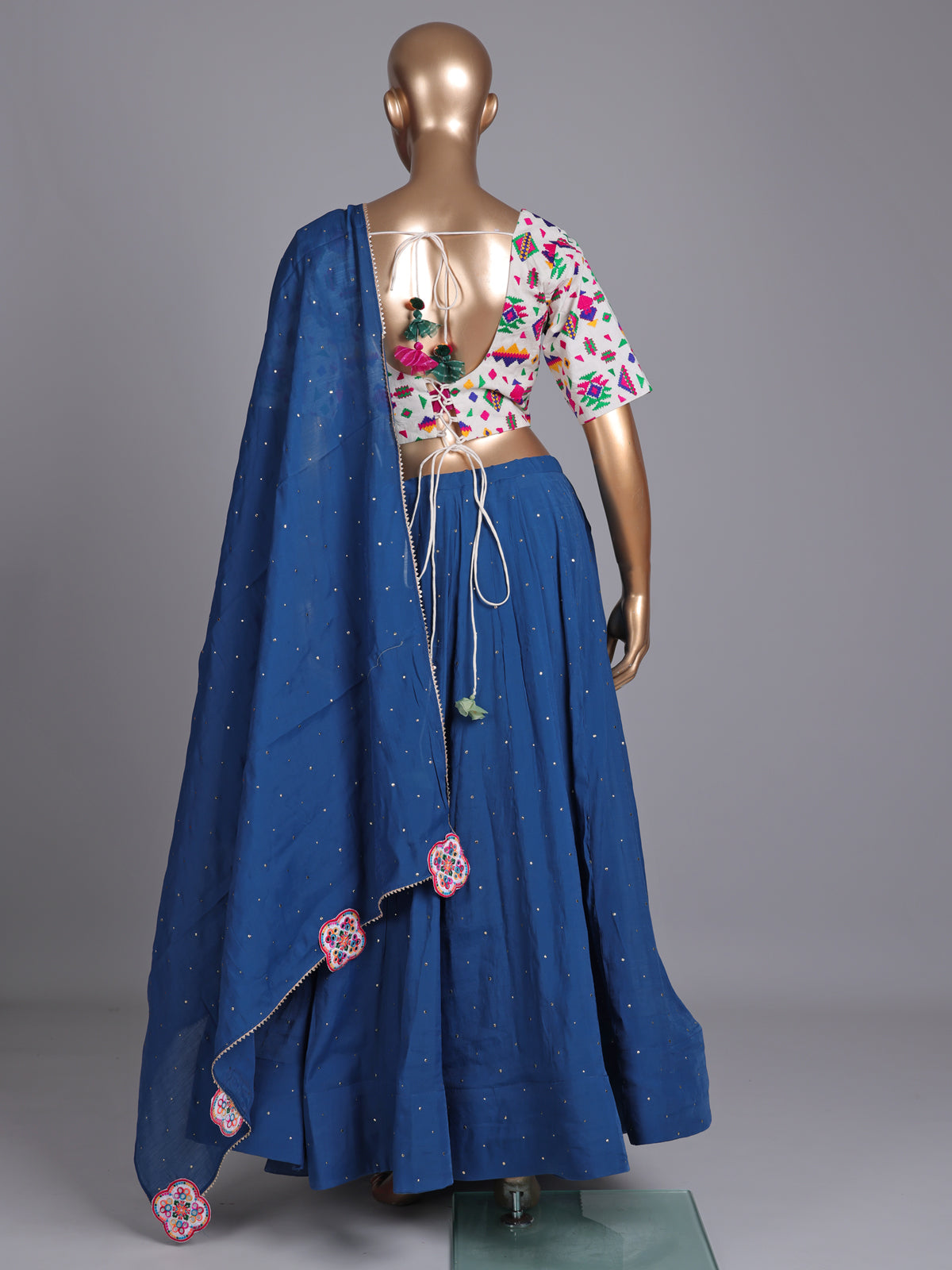 Blue soft silk Navratri lehenga choli with elegant bead embellishments