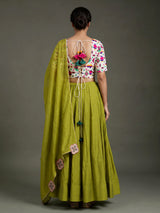 Green soft silk Navratri lehenga choli with delicate stone detailing
