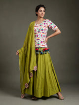 Green soft silk Navratri lehenga choli with delicate stone detailing
