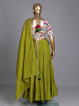 Green soft silk Navratri lehenga choli with delicate stone detailing